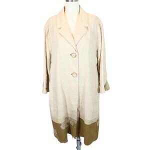 Vintage J JILL 100% Linen Embroidered Duster Jacket Size L Lagenlook Boho